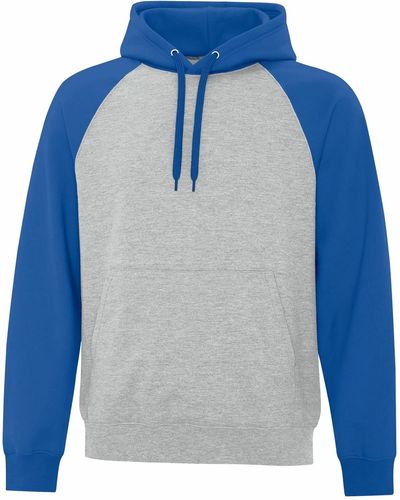 Am image of a Custom ATC Everyday Fleece Two Tone Hooded Sweatshirt in Athletic Heather/Royal!