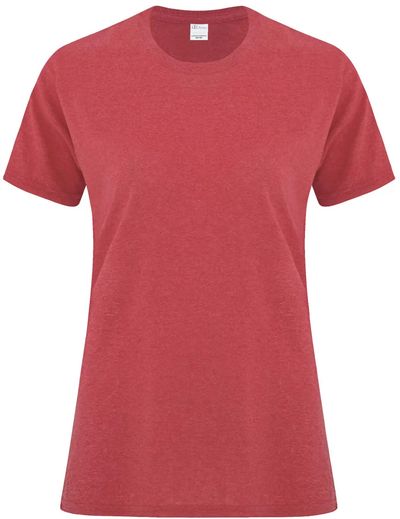Am image of a Custom ATC Everyday Side Seam Ladies Tee in Heather Red!