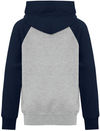 Am image of a Custom ATC Everyday Fleece Two Tone Hooded Youth Sweatshirt in Athletic Heather/Navy!