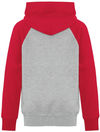 Am image of a Custom ATC Everyday Fleece Two Tone Hooded Youth Sweatshirt in Athletic Heather/Red!