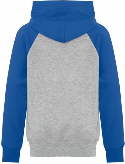 Am image of a Custom ATC Everyday Fleece Two Tone Hooded Sweatshirt in Athletic Heather/Royal!