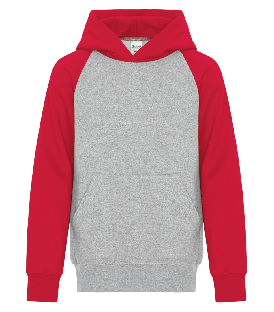 ATC Everyday Fleece Two Tone Hooded Youth Sweatshirt in Athletic Heather/Red
