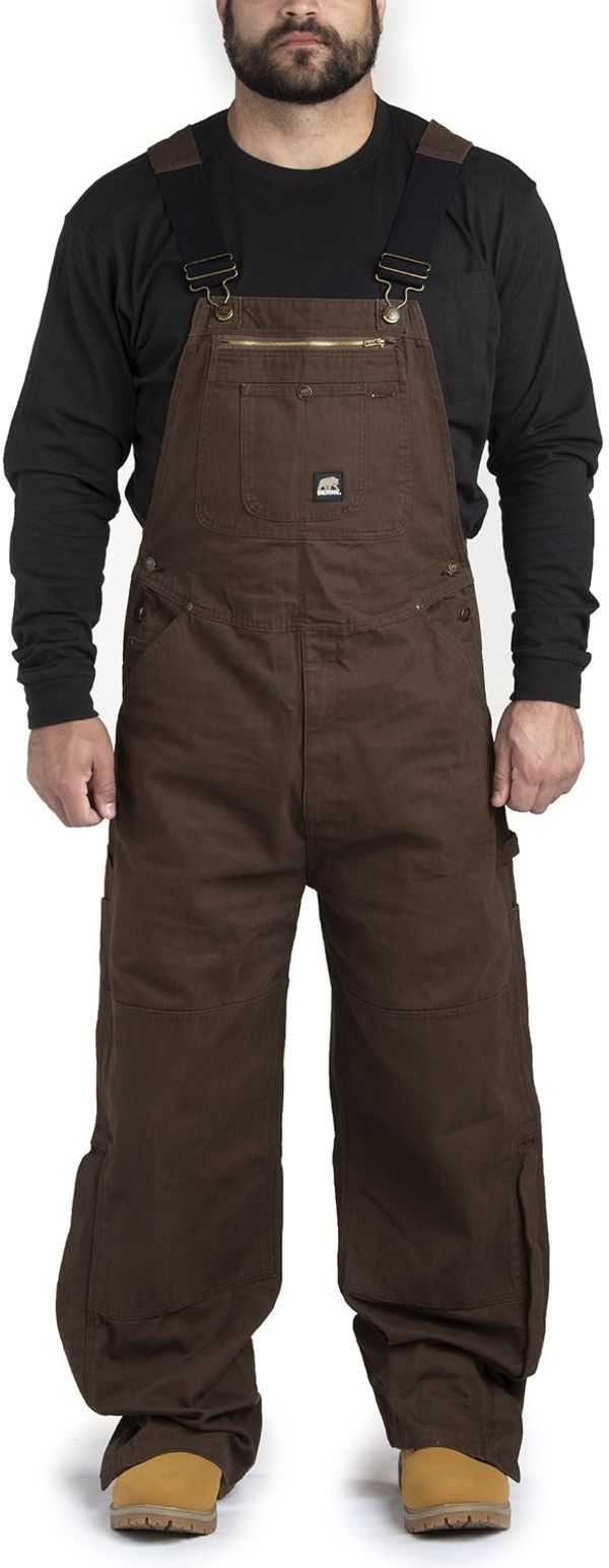 Am image of a Custom Berne Men's Short Length Acre Unlined Washed Bib Overall in Bark!