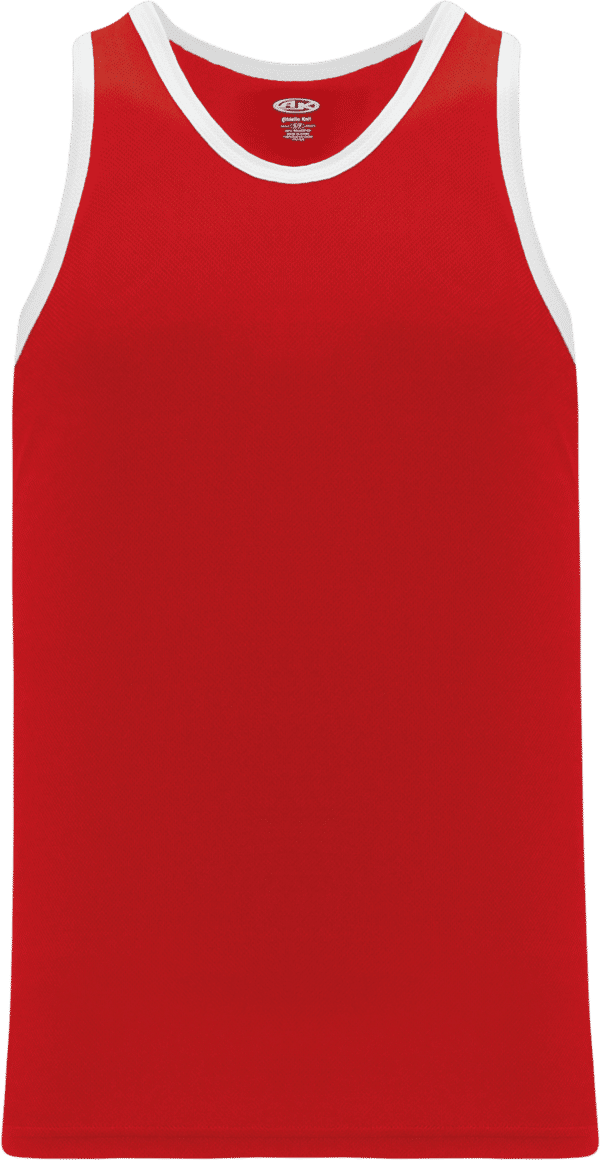 Am image of a Custom Athletic Knit League Basketball Jerseys in Red/White!