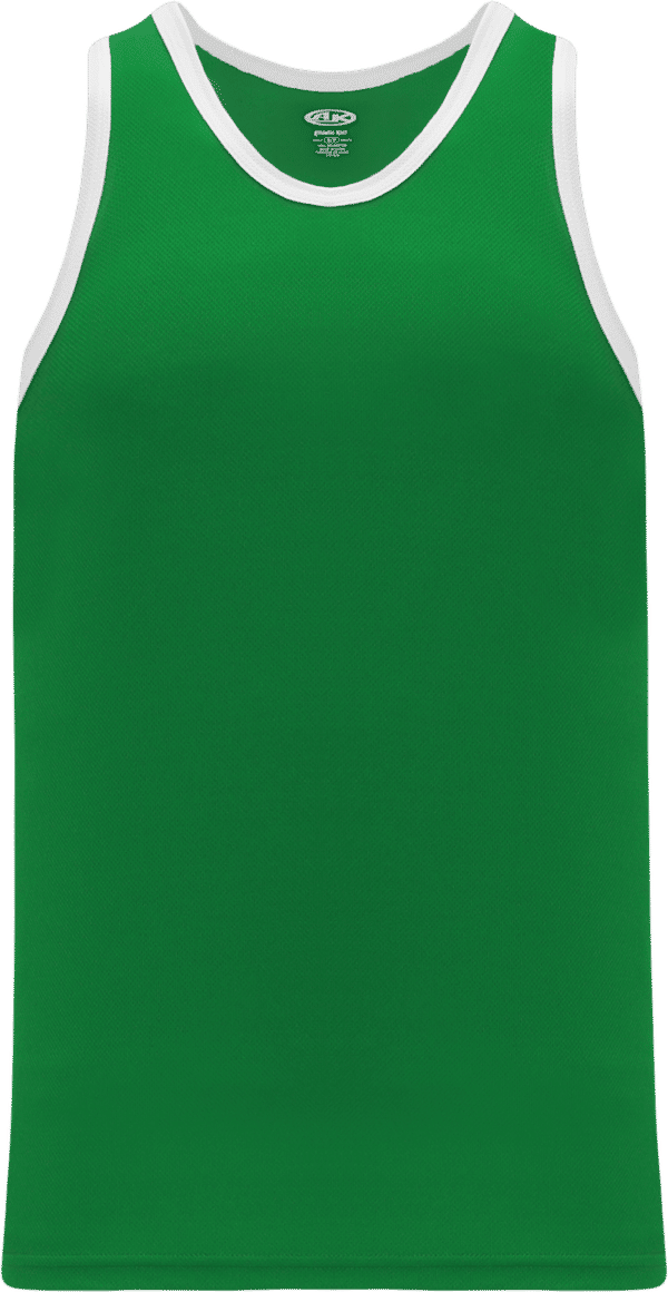 Am image of a Custom Athletic Knit League Basketball Jerseys in Kelly/White!