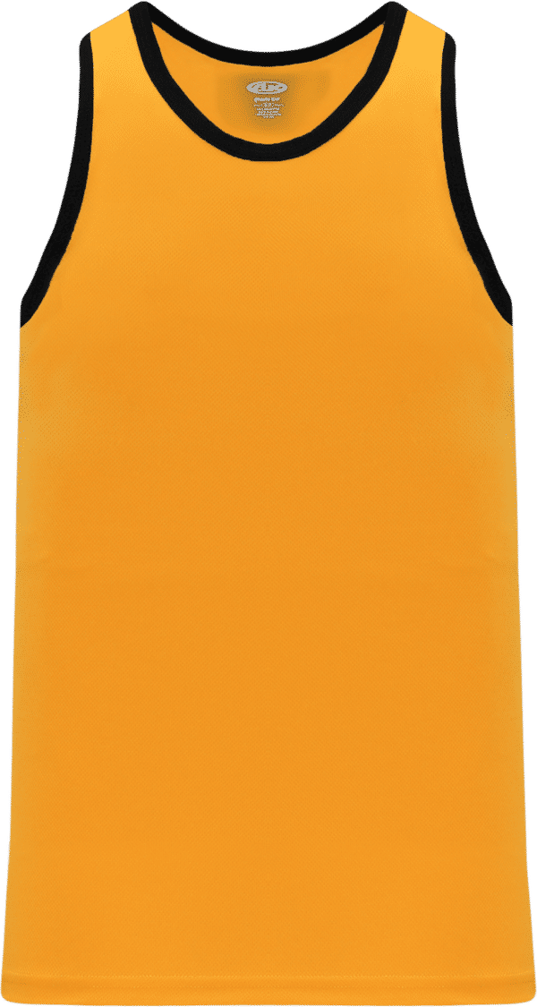 Am image of a Custom Athletic Knit League Basketball Jerseys in Gold/Black!