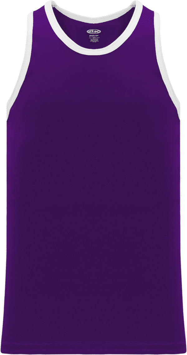 Am image of a Custom Athletic Knit League Basketball Jerseys in Purple/White!