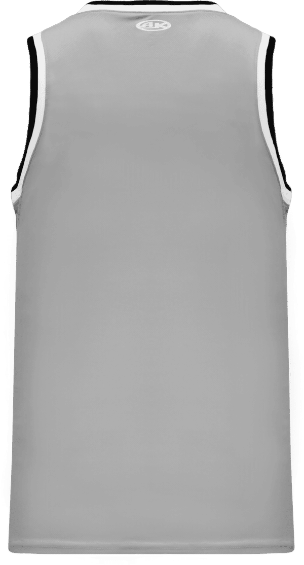 Am image of a Custom Athletic Knit Pro Striped Basketball Jerseys in Grey/Black/White!