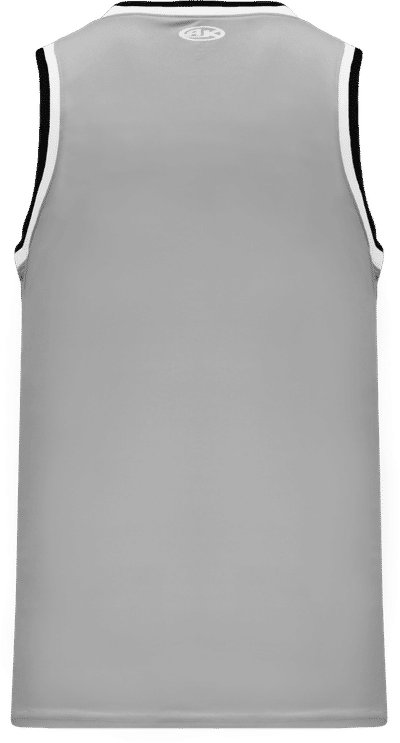 Am image of a Custom Athletic Knit Pro Striped Basketball Jerseys in Grey/Black/White!