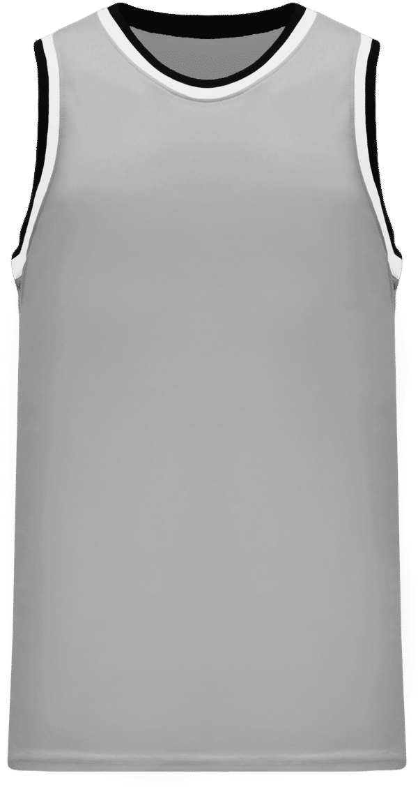 Am image of a Custom Athletic Knit Pro Striped Basketball Jerseys in Grey/Black/White!
