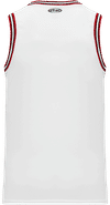 Am image of a Custom Athletic Knit Pro Striped Basketball Jerseys in White/Red/Black!