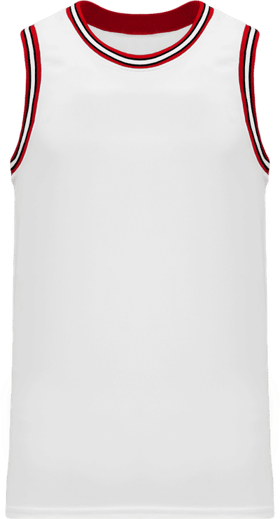 Am image of a Custom Athletic Knit Pro Striped Basketball Jerseys in White/Red/Black!