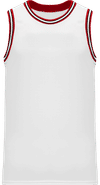 Am image of a Custom Athletic Knit Pro Striped Basketball Jerseys in White/Red/Black!