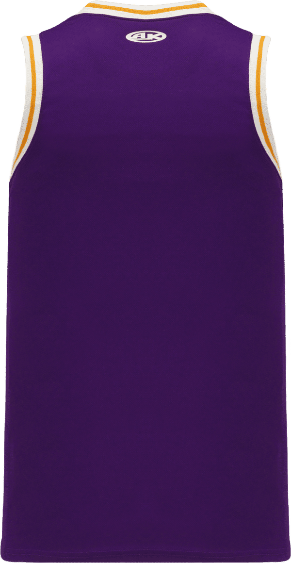 Am image of a Custom Athletic Knit Pro Striped Basketball Jerseys in Purple/White/Gold!