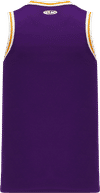 Am image of a Custom Athletic Knit Pro Striped Basketball Jerseys in Purple/White/Gold!