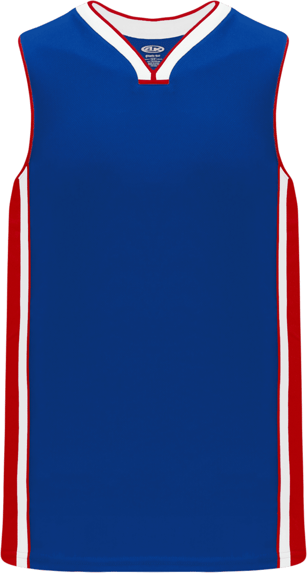 Am image of a Custom Athletic Knit Pro Basketball Jerseys in Royal/Red/White!