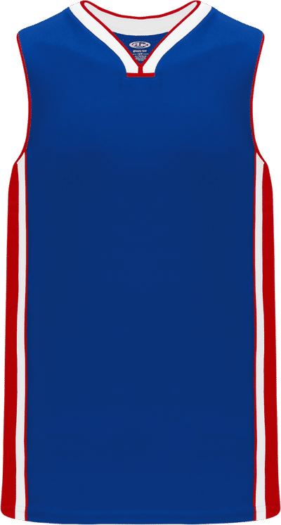Am image of a Custom Athletic Knit Pro Basketball Jerseys in Royal/Red/White!