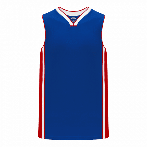 Am image of a Custom Athletic Knit Youth Pro Basketball Jerseys in Royal/Red/White!