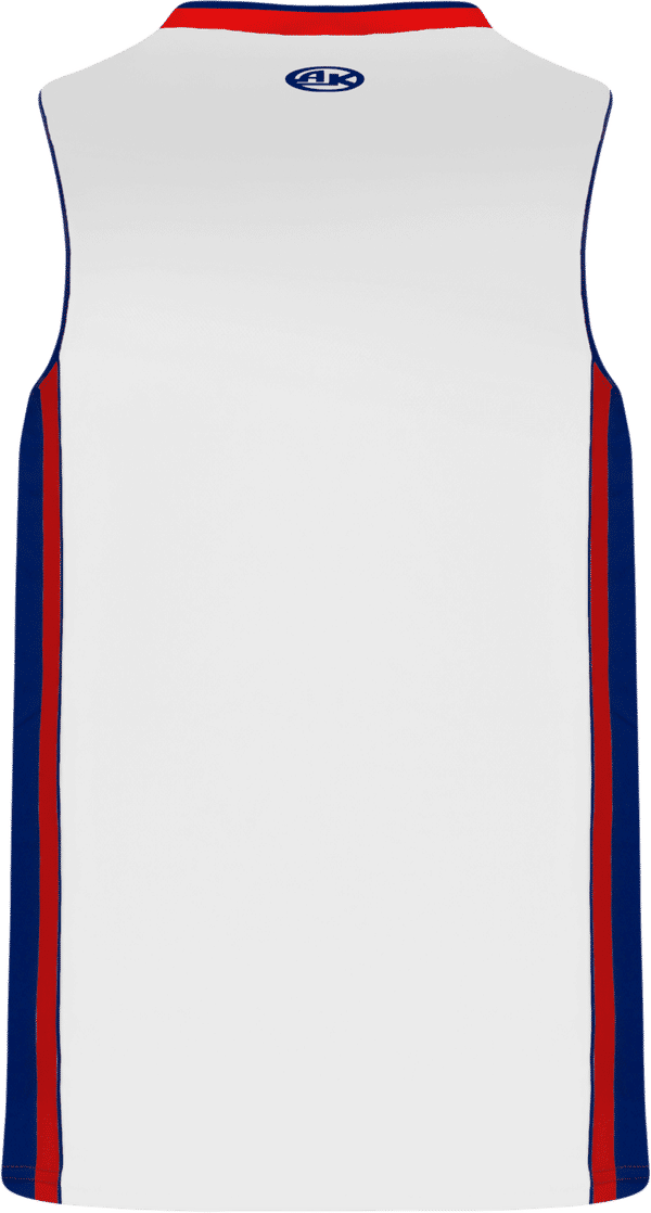 Am image of a Custom Athletic Knit Pro Basketball Jerseys in White/Royal/Red!