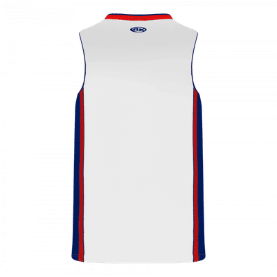 Am image of a Custom Athletic Knit Youth Pro Basketball Jerseys in White/Royal/Red!