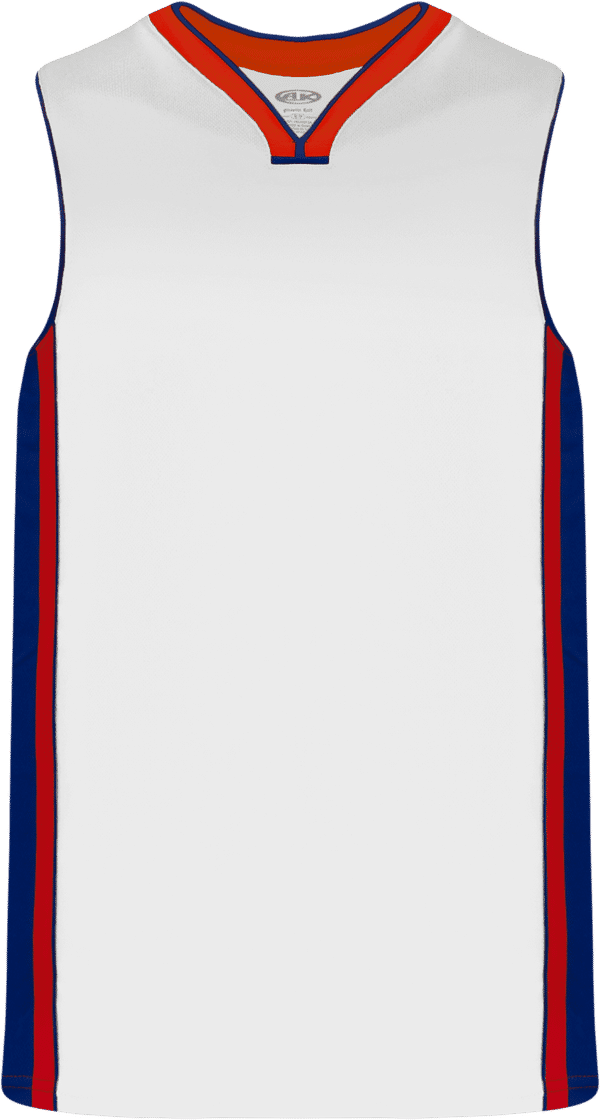 Am image of a Custom Athletic Knit Pro Basketball Jerseys in White/Royal/Red!