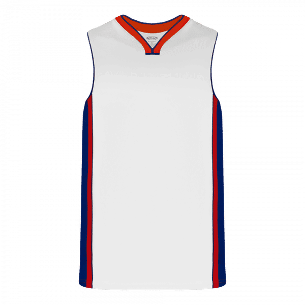 Am image of a Custom Athletic Knit Youth Pro Basketball Jerseys in White/Royal/Red!