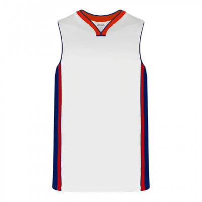 Am image of a Custom Athletic Knit Youth Pro Basketball Jerseys in White/Royal/Red!