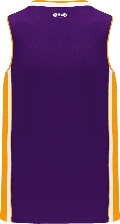 Am image of a Custom Athletic Knit Pro Basketball Jerseys in Purple/Gold/White!