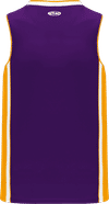 Am image of a Custom Athletic Knit Pro Basketball Jerseys in Purple/Gold/White!