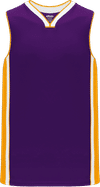 Am image of a Custom Athletic Knit Pro Basketball Jerseys in Purple/Gold/White!