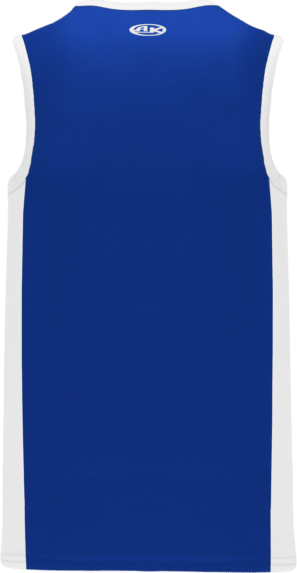 Am image of a Custom Athletic Knit Pro Basketball Jerseys Full Side Stripe in Royal/White!