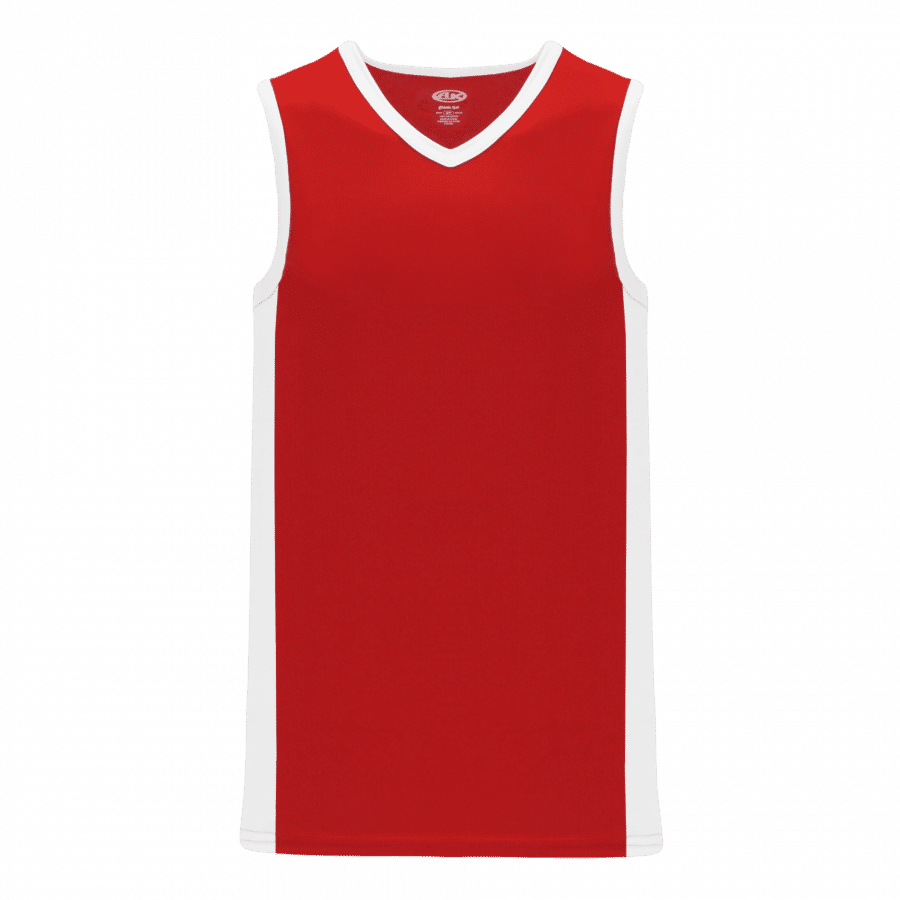 Athletic Knit Youth Pro Basketball Jersey Full Side Stripe in Red/White