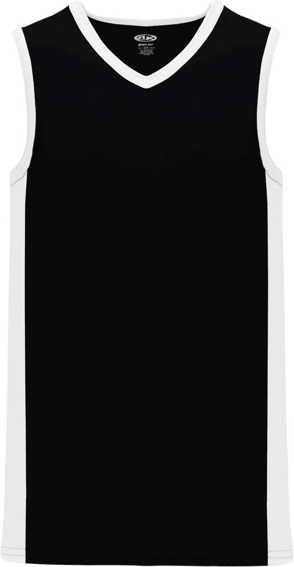An image of a Custom Athletic Knit Pro Basketball Jerseys Full Side Stripe in Black/White!