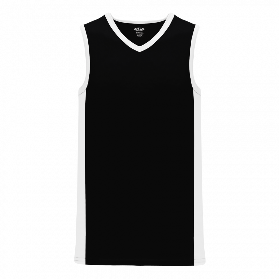 Athletic Knit Youth Pro Basketball Jersey Full Side Stripe in Black/White