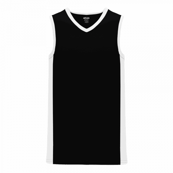 An image of a Custom Athletic Knit Youth Pro Basketball Jersey Full Side Stripe in Black/White!