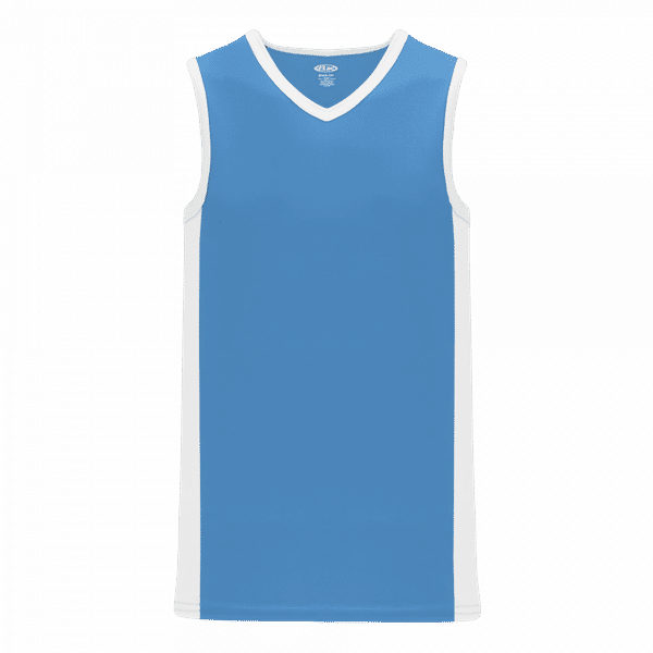 Am image of a Custom Athletic Knit Youth Pro Basketball Jersey Full Side Stripe in Sky/White!