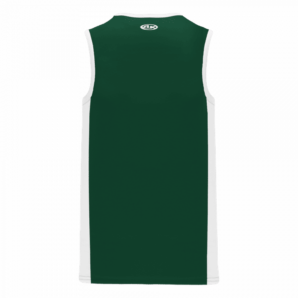 An image of a Custom Athletic Knit Youth Pro Basketball Jersey Full Side Stripe in Dark Green/White!