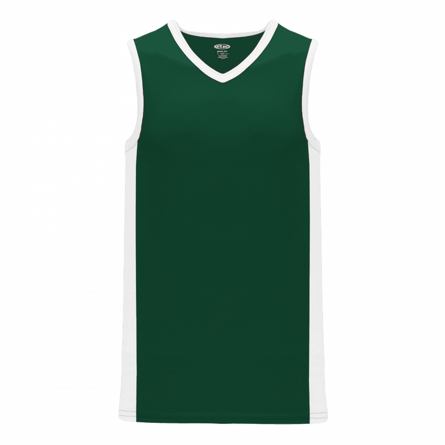 Athletic Knit Youth Pro Basketball Jersey Full Side Stripe in Dark Green/White