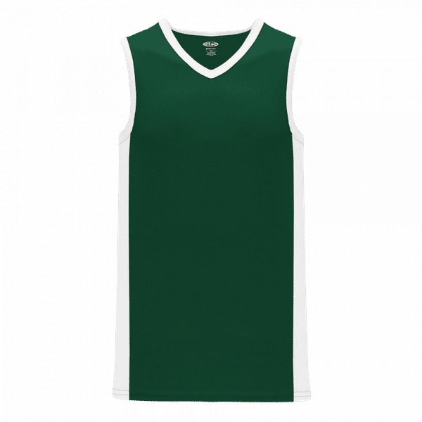 An image of a Custom Athletic Knit Youth Pro Basketball Jersey Full Side Stripe in Dark Green/White!
