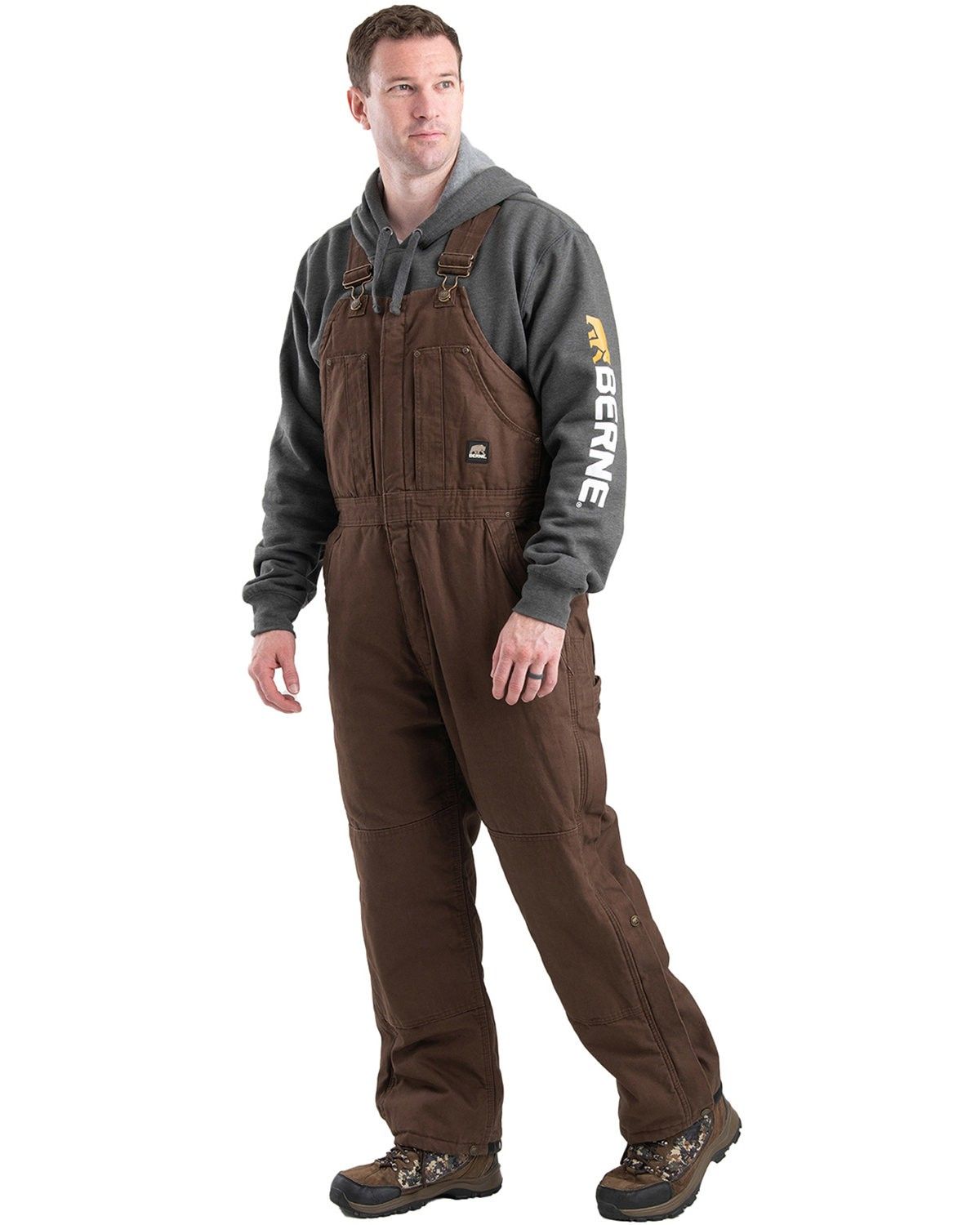 Berne Mens Heartland Insulated Washed Duck Bib Overall in Bark