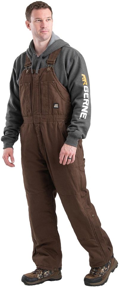 Am image of a Custom Berne Mens Heartland Insulated Washed Duck Bib Overall in Bark!