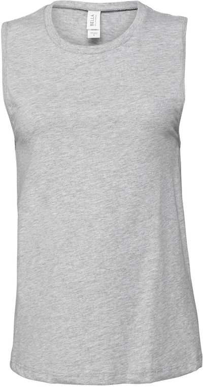 Am image of a Custom Bella and Canvas Ladies Jersey Muscle Tank in Athletic Heather!