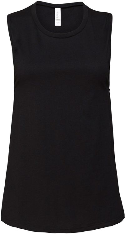 Am image of a Custom Bella and Canvas Ladies Jersey Muscle Tank in Black!