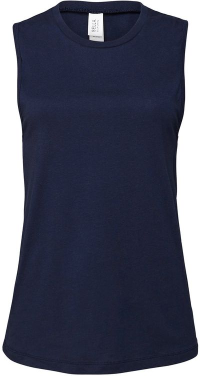 Am image of a Custom Bella and Canvas Ladies Jersey Muscle Tank in Navy!