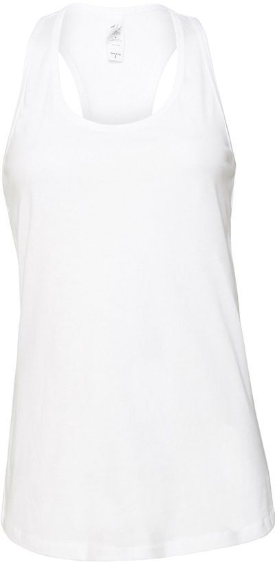 Am image of a Custom Bella and Canvas Ladies Jersey Racerback Tank in White!
