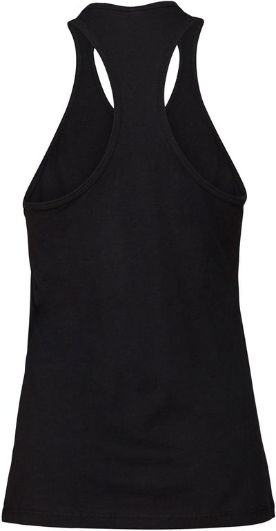 Am image of a Custom Bella and Canvas Ladies Jersey Racerback Tank in Black!