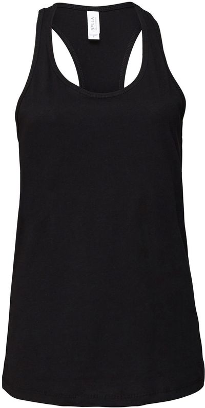 Am image of a Custom Bella and Canvas Ladies Jersey Racerback Tank in Black!
