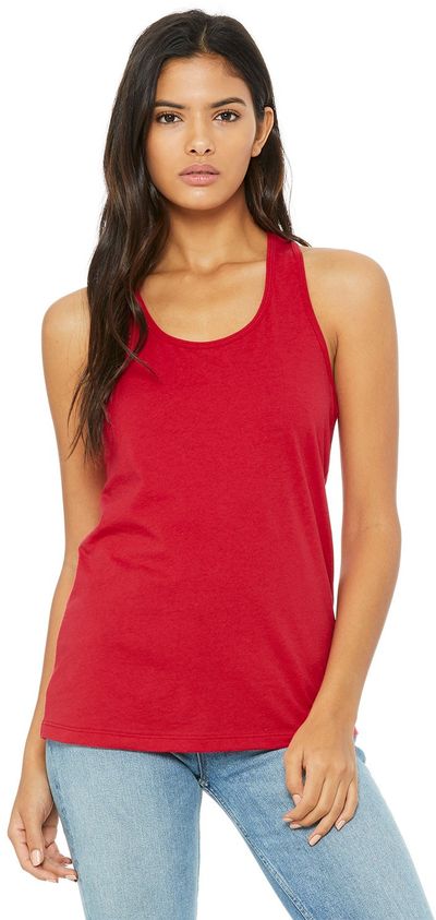 Am image of a Custom Bella and Canvas Ladies Jersey Racerback Tank in Red!