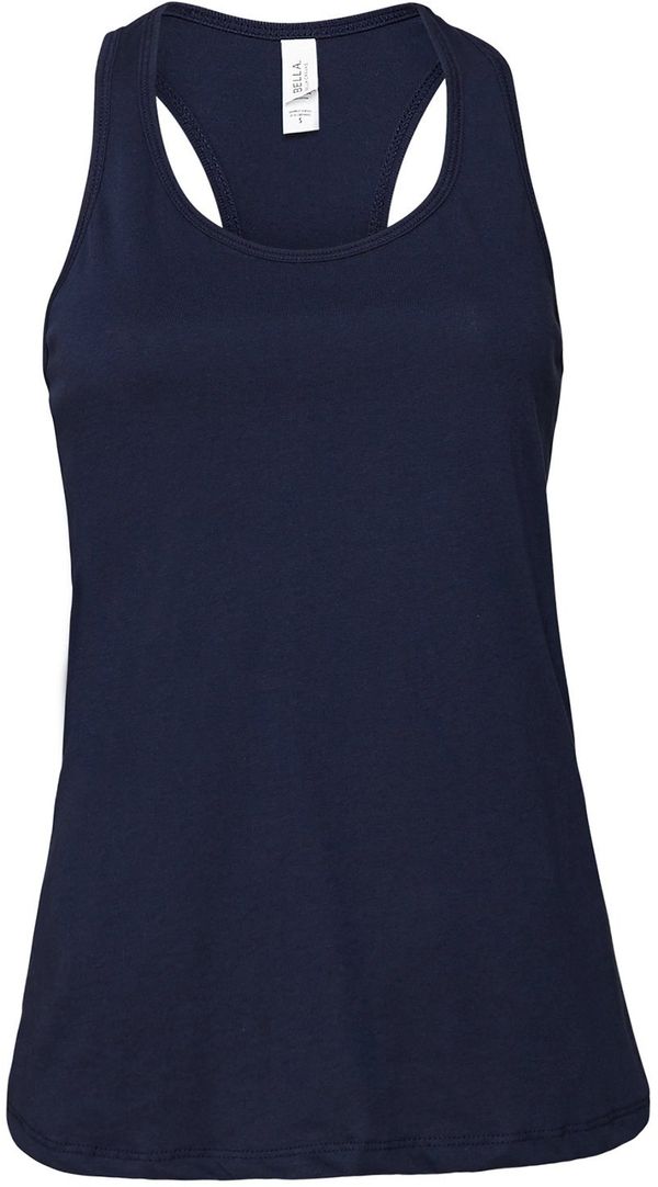 Am image of a Custom Bella and Canvas Ladies Jersey Racerback Tank in Navy!