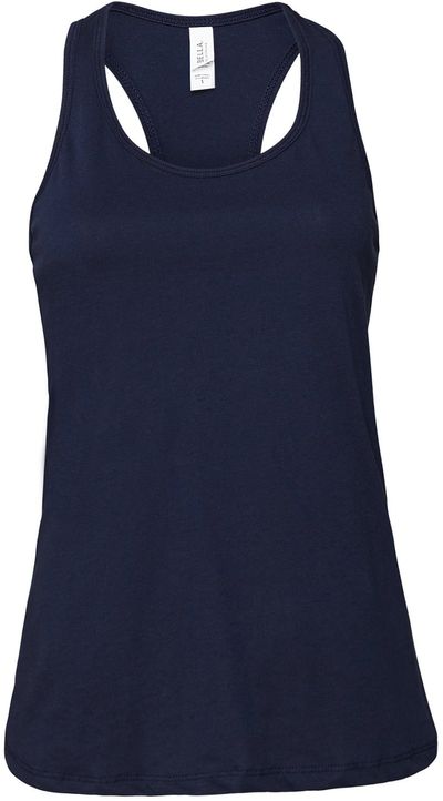Am image of a Custom Bella and Canvas Ladies Jersey Racerback Tank in Navy!